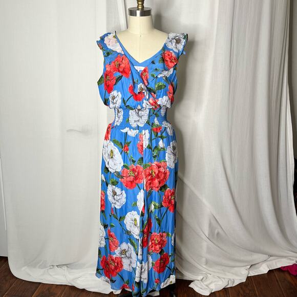 Parker Blue Floral Silk Blend Ruffle Jumpsuit Size 4 - Picture 1 of 5
